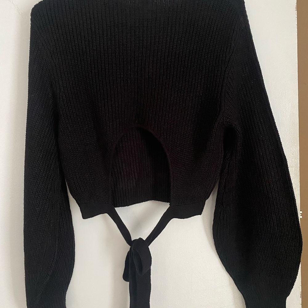 Black Knit Sweater with Tie Back